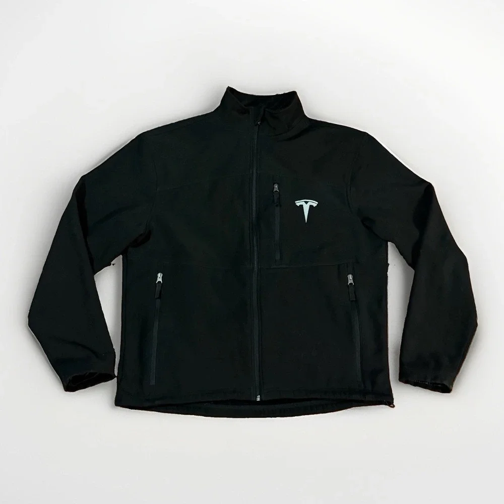 Tesla Motors Corporate Jacket Black Full Zip Fleece Lined Men's Size Large Fossa
